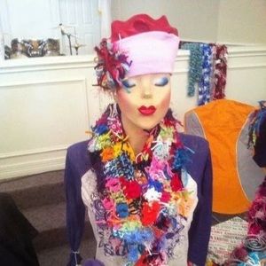 Hand made multicolored crocheted scarf